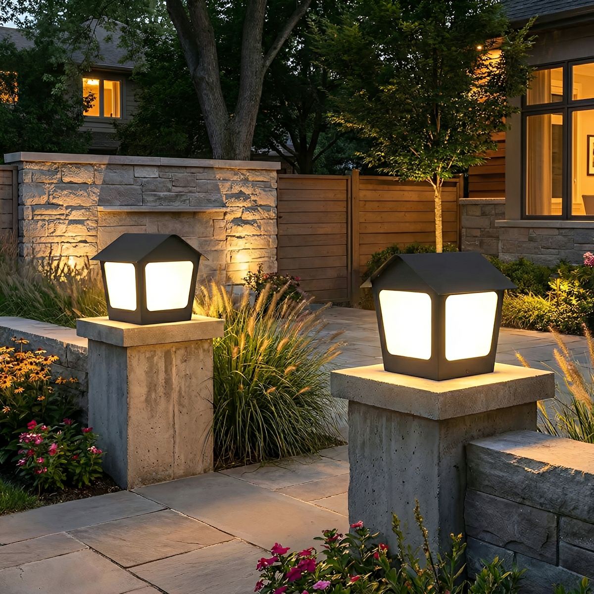 Black Waterproof House Outdoor Post Lights