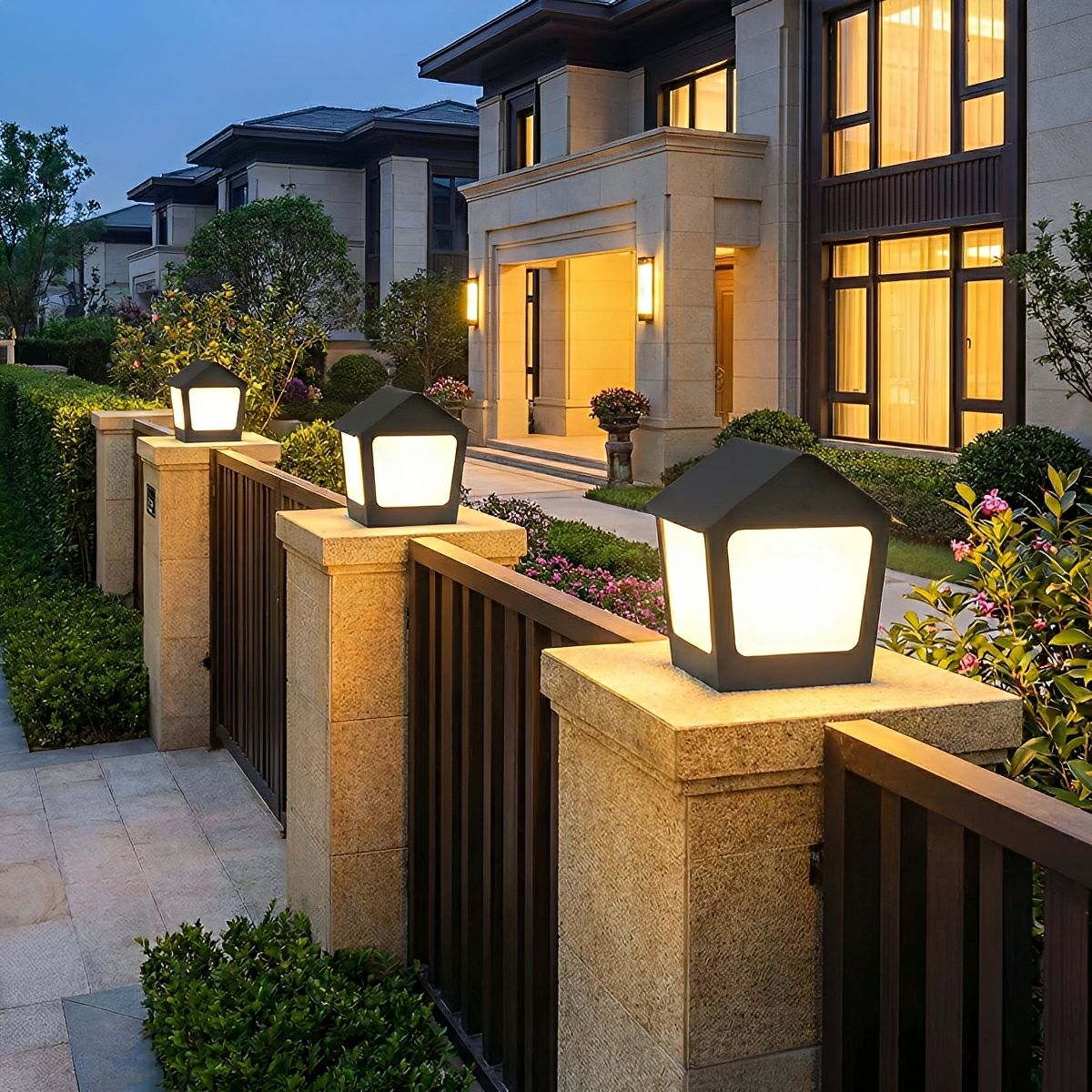 Black Waterproof House Outdoor Post Lights