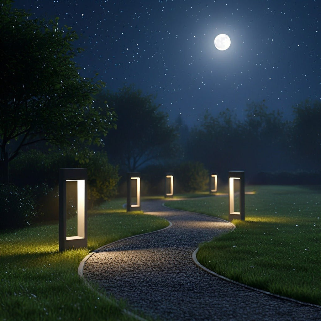 Hollow Square Waterproof LED Black Modern Outdoor Lawn Light Post Lights